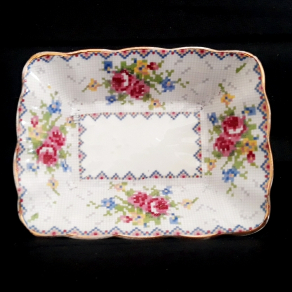 Vtg Royal Albert Petit Point Sweetmeat Dish - 5" Bone China Rectangular Dish